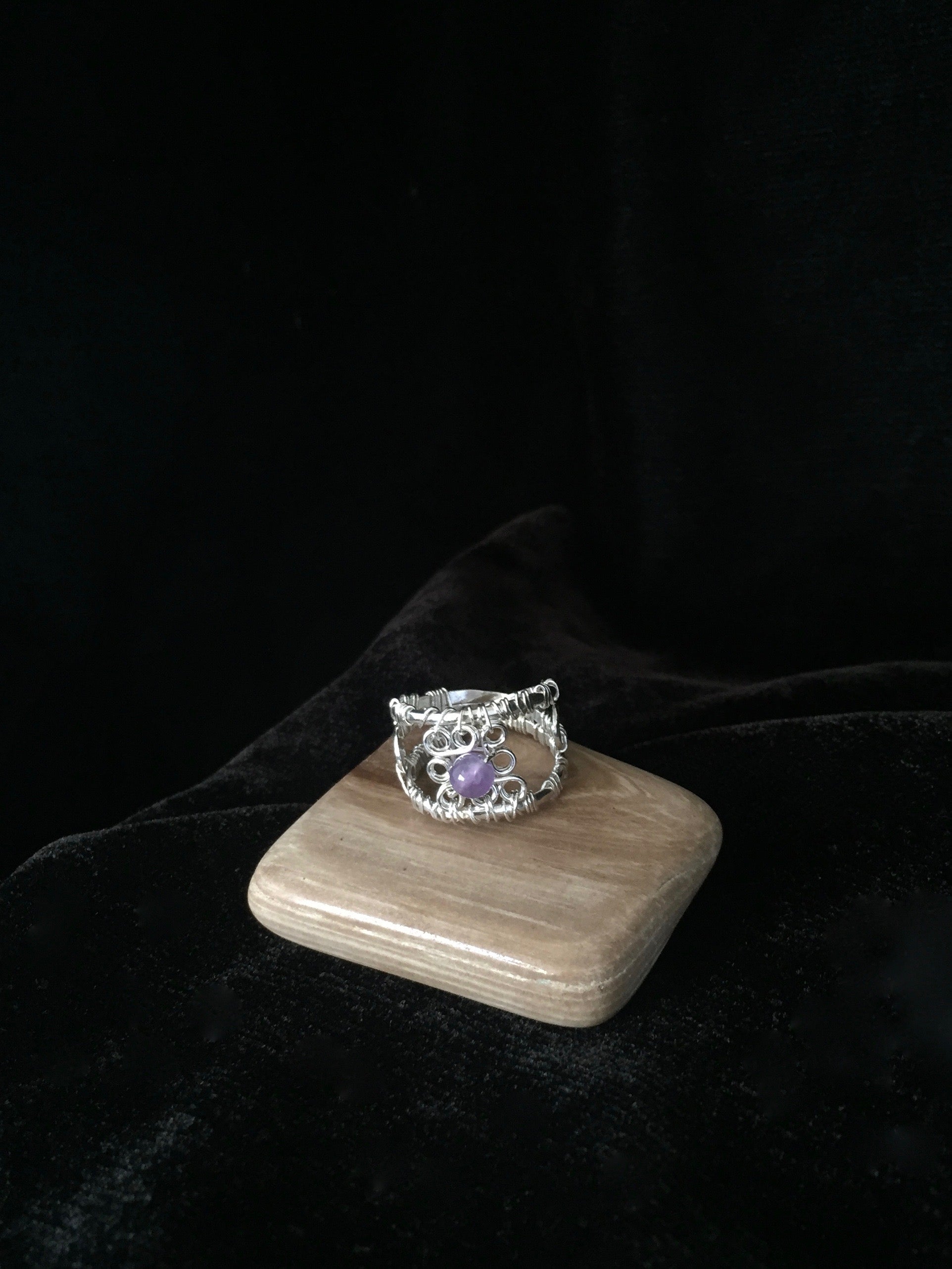 Silver Web Amethyst Ring